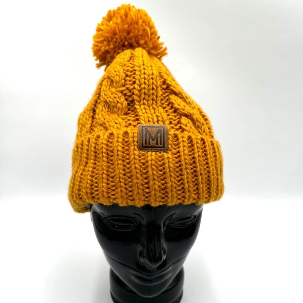 Mirmaru beanie winter hat gold Pom Pom knit trendy style
